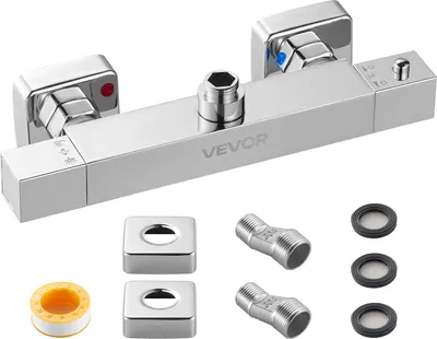 Obrázok produktu pre VEVOR Sprchová batéria s termostatom Sprchový termostat s bezpečnostnou poistkou 38 °C, sprchový ventil Vaňová batéria (2 otvory), ventily na reguláciu teploty pre kúpeľne Hotel pre obytné vozidlá Chróm - strieborný