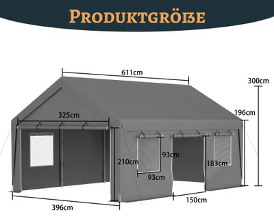 Zdjęcie produktu dla Altanka samochodowa - Namiot garażowy - Zadaszenie - Szopa - Namiot magazynowy - Wymiary: około 6x4x3 metry - Pokrowiec z polietylenu z ochroną UV