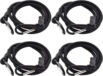 Produktbild von 4 Stück Gummispanner mit Karabiner für Gepäck, starke Haken in Schwarz, Edelstahlkarabiner, Spannseil für Transport und Camping