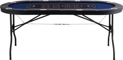 Image de SucceBuy Table de poker pliable pour 8 joueurs, table ovale de blackjack et de Texas Holdem de 72" avec rails rembourrés et porte-boissons en acier inoxydable, table de jeu de cartes de casino pliable et portable