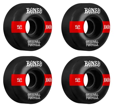 Obrázek produktu pro Bones 100's OG V4 Wide Skaeboard Wheels 52mm 100a (Set of 4)Pu black / red