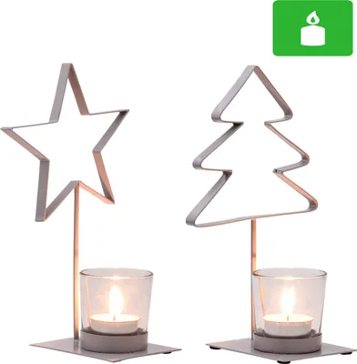 Produktbild von 2er Set Weihnachtsdeko Teelichthalter Kerzenhalter Lapi