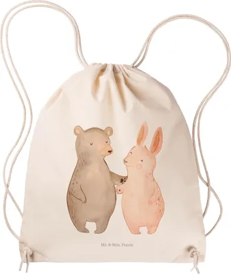 Produktbild von Mr. & Mrs. Panda gym tasche Bär und Hase Umarmen - Transparent - Geschenk, Freundin, Bärchen, gymnastiktasche, Beste, Jutebeutel, Stoffbeutel, Turnbeutel, wander rucksack