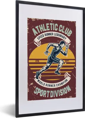 Produktbild von MuchoWow® MuchoWow® Gerahmtes Poster Laufen - Sport - Retro 40x60 cm - Poster mit zchwarzem Bilderrahmen - Poster in Rahmen