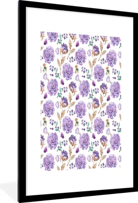 Produktbild von MuchoWow® MuchoWow® Gerahmtes Poster Blumen - Rosen - Muster 60x90 cm - Poster mit zchwarzem Bilderrahmen - Dekoration - Wandposter Wohnzimmer - Hochwertig