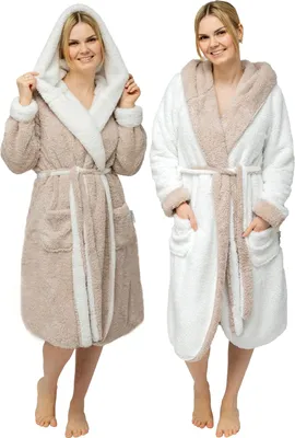 Produktbild von CalmyLIFE Bademantel Damen flauschig Morgenmantel - mit Wendefunktion Taupe/Natur S