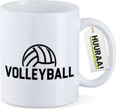Produktbild von Huuraa Kaffeetasse Volleyball Schriftzug 330ml Weiß Keramik Kaffeebecher Geschenkidee