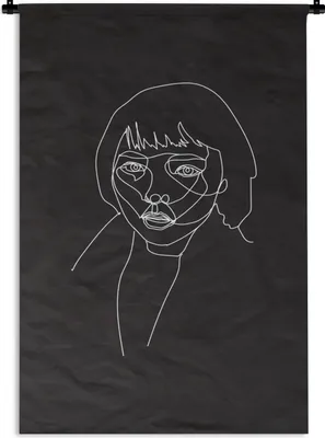 Produktbild von MuchoWow® Wandteppich Wandbehang Strichzeichnung - Schwarz - Weiß - Frau 90x135 cm Tapisserie Dekoration Wandtuch - Baumwolle - Wandskulptur