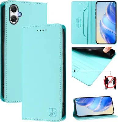 Image de Étui en cuir pour Samsung Galaxy A05, étui à rabat avec fentes pour cartes, portefeuille et support Turquoise