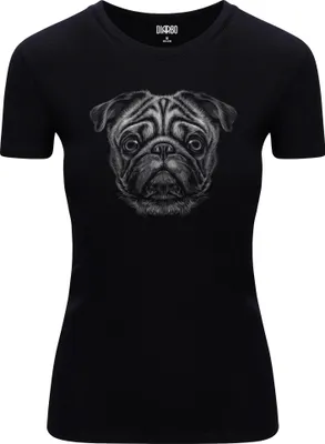 Produktbild von Diarbo Damen T-Shirt mit Tierliebhaber Druck Mopskopf Schwarz Gr.XXL