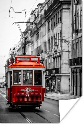 Produktbild von MuchoWow® Poster Schwarz-Weiß-Foto eines alten roten Zuges 120x180 cm - Kunstposter