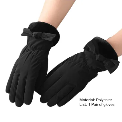 Produktbild von 1 Paar Frauen Handschuhe Wasserdicht Winddicht Fuzzy Full Finger Outdoor Fäustlinge zum Skifahren - (schwarz)