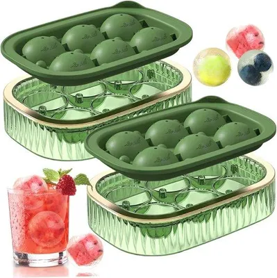 Produktbild von VHV - Eisförmchen in Kugelform - aus Silikon, 2 Stück - mit Deckel, leicht zu entformen - für Whisky, Cocktails, Kaffee und Getränke