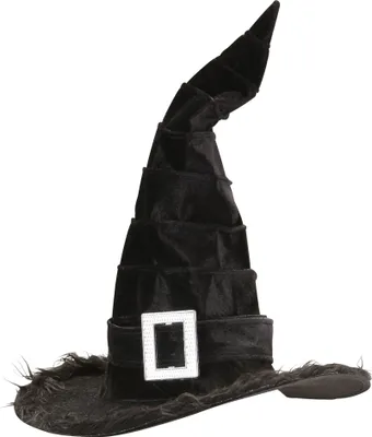Produktbild von Schwarzer Hexenhut Hexen Hut Samt, mit Schnalle und Plüschrand
