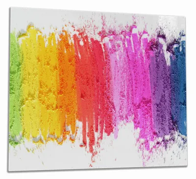 Produktbild von Wallario Herdabdeckplatte aus Glas, Größe 60 x 52 cm 1-teilig, Motiv Regenbogenstreifen auf weißem Hintergrund - Bunter Anstrich