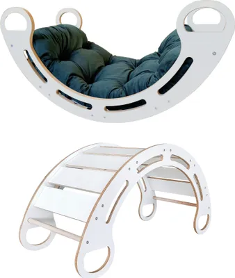 Obrázek produktu pro Montessori houpačka s antialergickým sametovým  polštářem (v zelené barvě), Bílá, 85 cm, 5 v 1, CE
