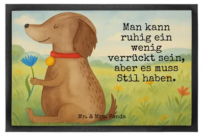 Produktbild von Mr. & Mrs. Panda fußmatte Hund Blume Design 50 x 75 cm - Weiß - Geschenk, Fußabtreter, Schmutzfangmatte, Haha, Verrückt, Sprüche, Hunde, Süß, Schuhabstreifer, Gummimatte