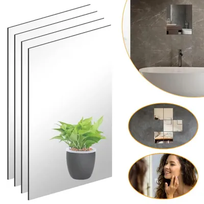 Immagine prodotto di Specchio da parete - Piastrelle specchio autoadesive - Set da 4 pezzi - Senza cornice - Ideale per bagno, camera da letto, soggiorno e corridoio