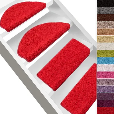 Produktbild von Shaggy-Stufenmatte Barcelona Rot 120 Halbrund 23,5 x 65 cm