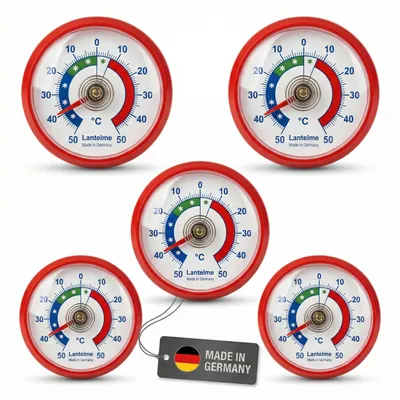 Produktbild von 5 Stück Kühlschrankthermometer Set Selbstklebend Temperatur + - 50°C Analog Thermometer Rot auch für Gefrierschrank Eisfach Kühltheke Kühlschrank