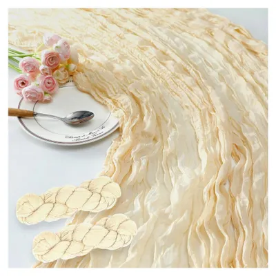Produktbild von 2 Stück Beige Tischläufer, 90x300 cm Käsetuch Tischläufer für Hochzeiten, Geburtstagsfeiern, Weihnachten und Silvester