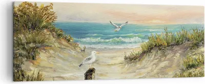 Produktbild von Bild auf Leinwand - Leinwandbild - Einteilig - Impressionismus Möwen Küste - 140x50cm - Wand Bild - Wanddeko - Wandbilder - Leinwanddruck - Bilder - Wanddekoration - Leinwand bilder - AB140x50-4602