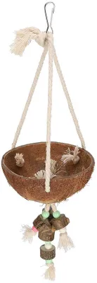 Produktbild von Kokosnoot Vogelkooi mit bunten Kettchen und Spielzeug für Papageaien und Kanarien