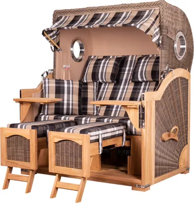 Produktbild von Strandkorb - bene living - Ammersee Grande XL Teak Bullauge - PE grau - Modell 583 - 2,5-Sitzer inkl. Liftersystem