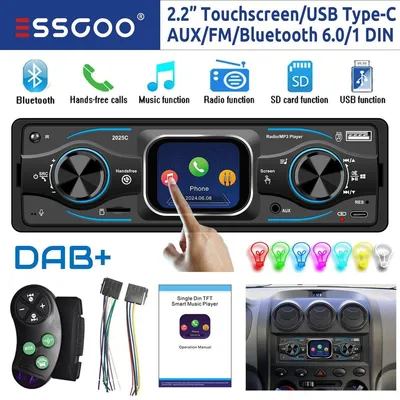 Zdjęcie produktu dla Radio samochodowe 1 DIN z ekranem dotykowym, tunerem DAB+, Bluetooth, zestawem głośnomówiącym, wejściem USB, czytnikiem kart SD, wejściem AUX, mocą 4x45 Watt, podświetleniem LED RGB, wyświetlaczem 2 cale, obsługą formatów MP3, WMA, WAV, FLAC