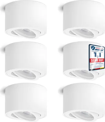 Produktbild von 6er Set linovum SMOL LED Aufbauspot weiß - flach & schwenkbar - Aufputzleuchte Deckenspot inkl LED Modul 4W warmweiß 230V