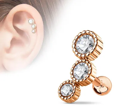 Produktbild von Helix Piercing „3 Zirkonia“ Rose Gold/Klar