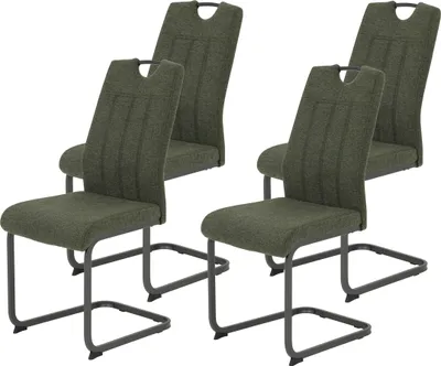 Produktbild von Hela Tisch, 4er Set Esszimmerstuhl Freischwinger Britta - Webstoff Grün - Vierkant Metallgestell pulverbeschichtet - Lehne mit Griff - 140kg belastbar