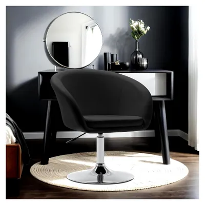 Produktbild von Höhenverstellbarer Schminkstuhl, Lounge Sessel aus Kunstleder, drehbarer Cocktailsessel mit Armlehne für Wohnzimmer, Esszimmer und Schlafzimmer, Schwarz