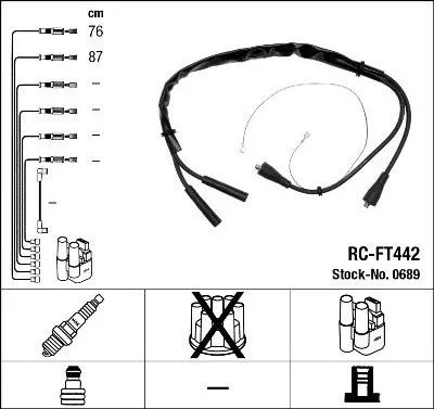 Immagine prodotto di Set di cavi di accensione (2 cavi, nero) NGK Aftermarket per FIAT 126