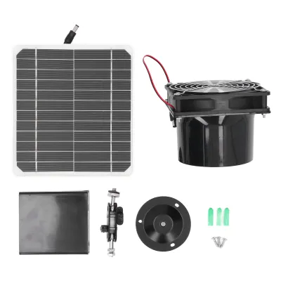 Obrázek produktu pro Solární odsávací ventilátor 50W 12V s 6,5" solárním panelem a ochrannou mřížkou - monokrystalický, možnost 24hodinového provozu