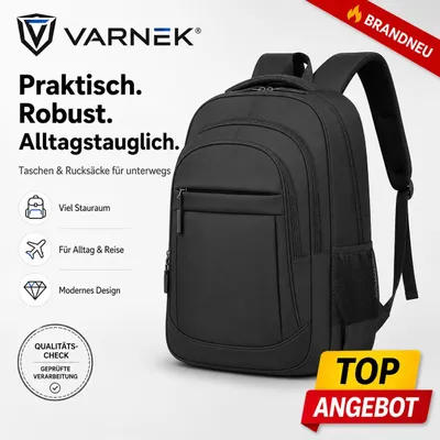 Produktbild von Varnek™ Explorer Rucksack Schwarz, praktische Tasche für Alltag, Reise, Schule & Freizeit