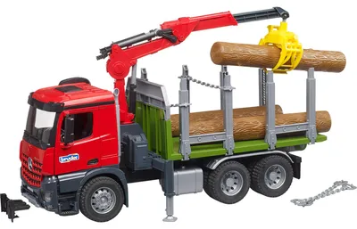 Image de Bruder 03669 - MB Arocs Camion de transport de bois avec grue de chargement, grappin + troncs d'arbre