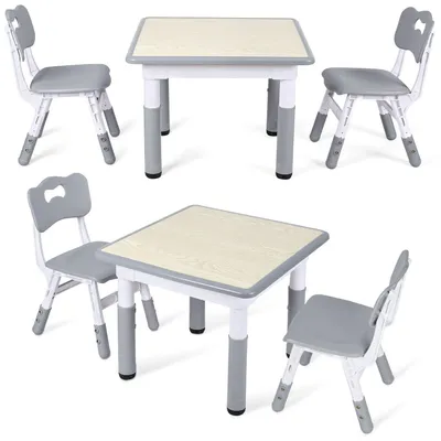 Produktbild von Peviasot Höhenverstellbare Kindersitzgruppe, Grau Holzoptik, 60 x 60 cm, 2 Stühle