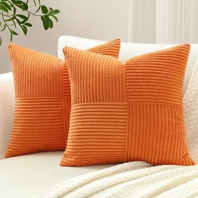 Obrázek produktu pro Uniqoos® Sada 2 povlaků na polštáře 50 x 50 cm – pruhované povlaky z veluru se skrytým zipem, vhodné jako dekorace do obývacího pokoje a na pohovku