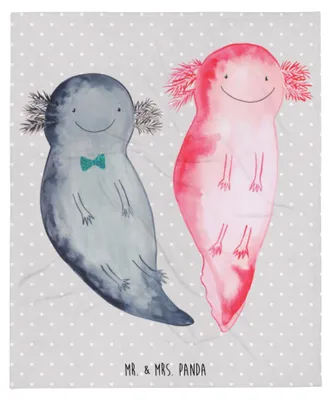 Produktbild von Mr. & Mrs. Panda Decke Axolotl Freundin - Grau Pastell - Geschenk, Liebe, Tagesdecke, Valentinstag, Sofaüberwurf, Ehemann, Kuscheldecke, Plüschdecke, Plaid