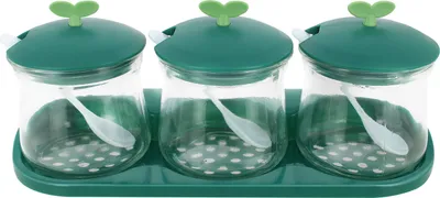 Produktbild von Cheffinger, Set aus 3 Gewürzgläsern aus Glas mit Deckeln und Plastikhalterungen, Grün