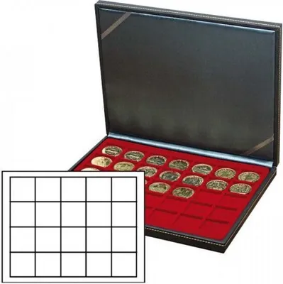 Produktbild von Lindner 2364-2720E Münzkassette NERA M mit dunkelroter Münzeinlage mit 20 quadratischen Fächern für Münzen/Münzkapseln bis Ø 47 mm