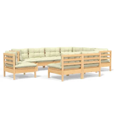 Produktbild von vidaXL 9-tlg. Garten-Lounge-Set mit Creme Kissen Massivholz Kiefer