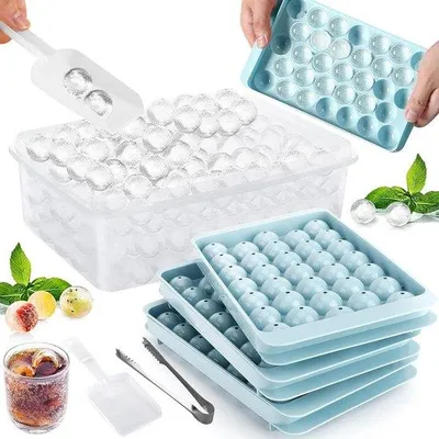 Produktbild von Eiswürfel - 6er Set mit Deckel - 99 runde Eiswürfel - für den Kühlschrank - zum Essen - zum Eiscreme - zum Kaffee