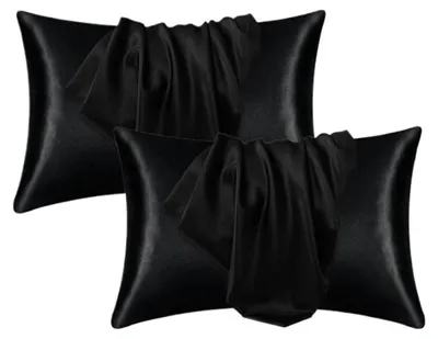 Image de Housse de coussin - Satin de soie - Noir - 51 x 66 cm