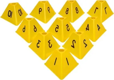 Produktbild von Trainingshüte Fußball - Markierungskonen - Sporttraining - Nummerierte Marken - 17 x 15 x 10,8 cm - Gelb
