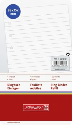 Produktbild von Ringbucheinlagen 8,8x15,2 liniert 50 Blatt Packung mit 10 Stück