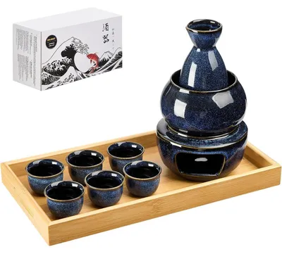 Immagine prodotto di Set giapponese per sake, composto da 11 pezzi, adatto per 6 persone, in porcellana, di colore blu scuro