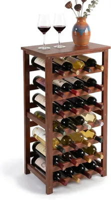 Immagine prodotto di Portabottiglie - 28 bottiglie - Legno di noce - 94x47x26 cm - Per vino rosso e bianco - Marrone scuro