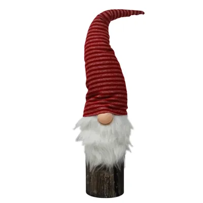 Immagine prodotto di Elfo di Natale in tronco d'albero con cappello a righe rosse Altezza 50 cm